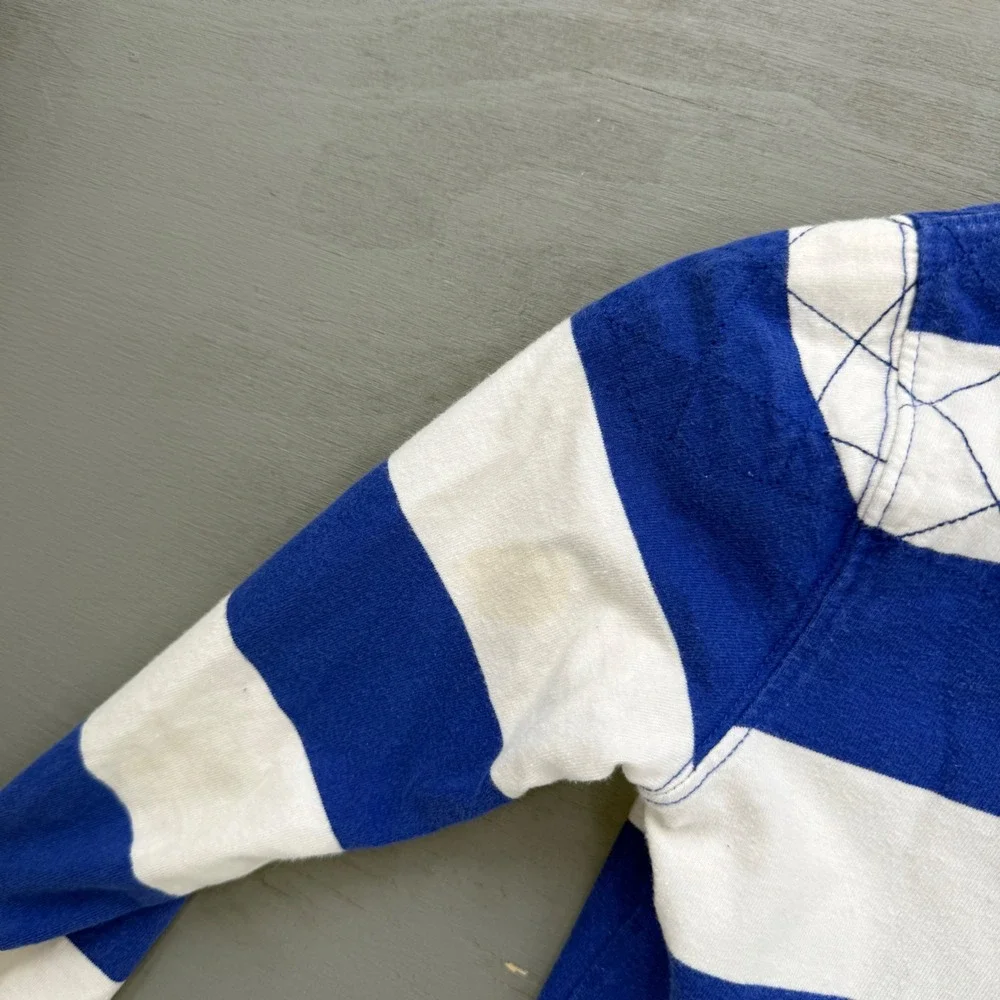 Polo Ralph Lauren Rugby Shirt Blue White Striped Quilted Pony Logo Size 7